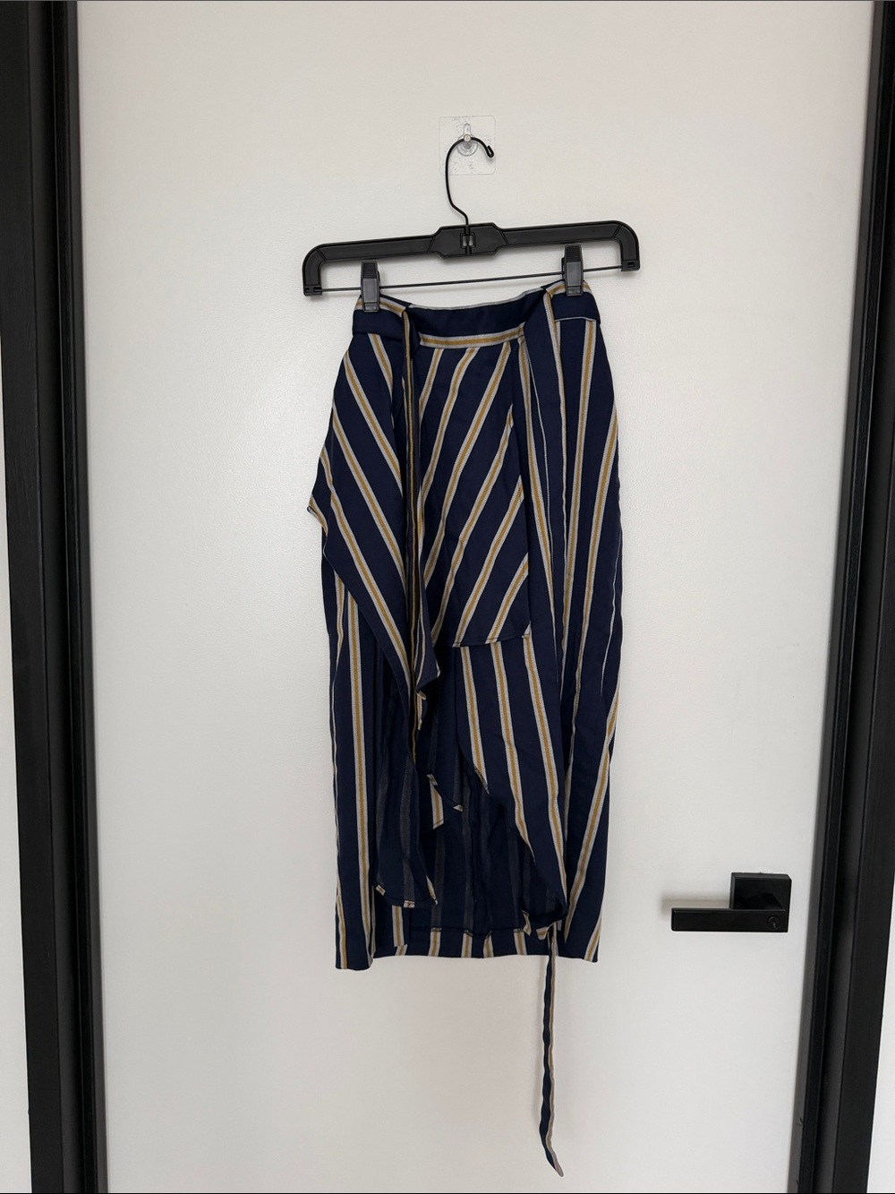 BCBG Navy and Cream Striped Asymmetrical Wrap Skirt